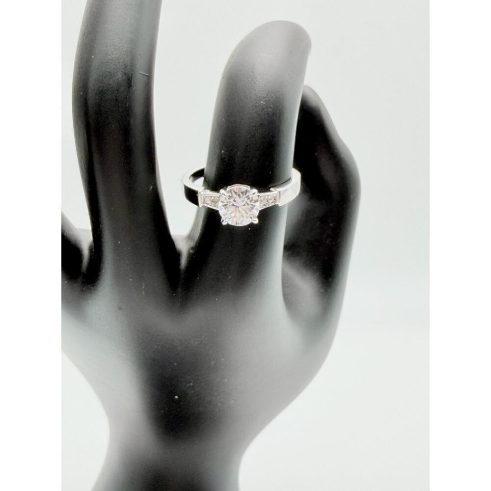 Moissanite Engagement Ring Sterling Silver, Size 8, Classic Solitaire
